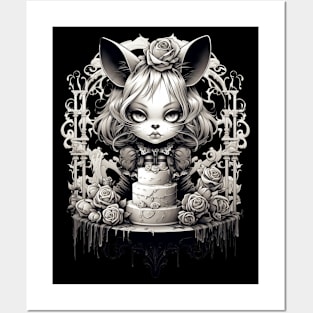 Darkness Reigns: Gothic Style Cat Girl Birthday Tee Posters and Art